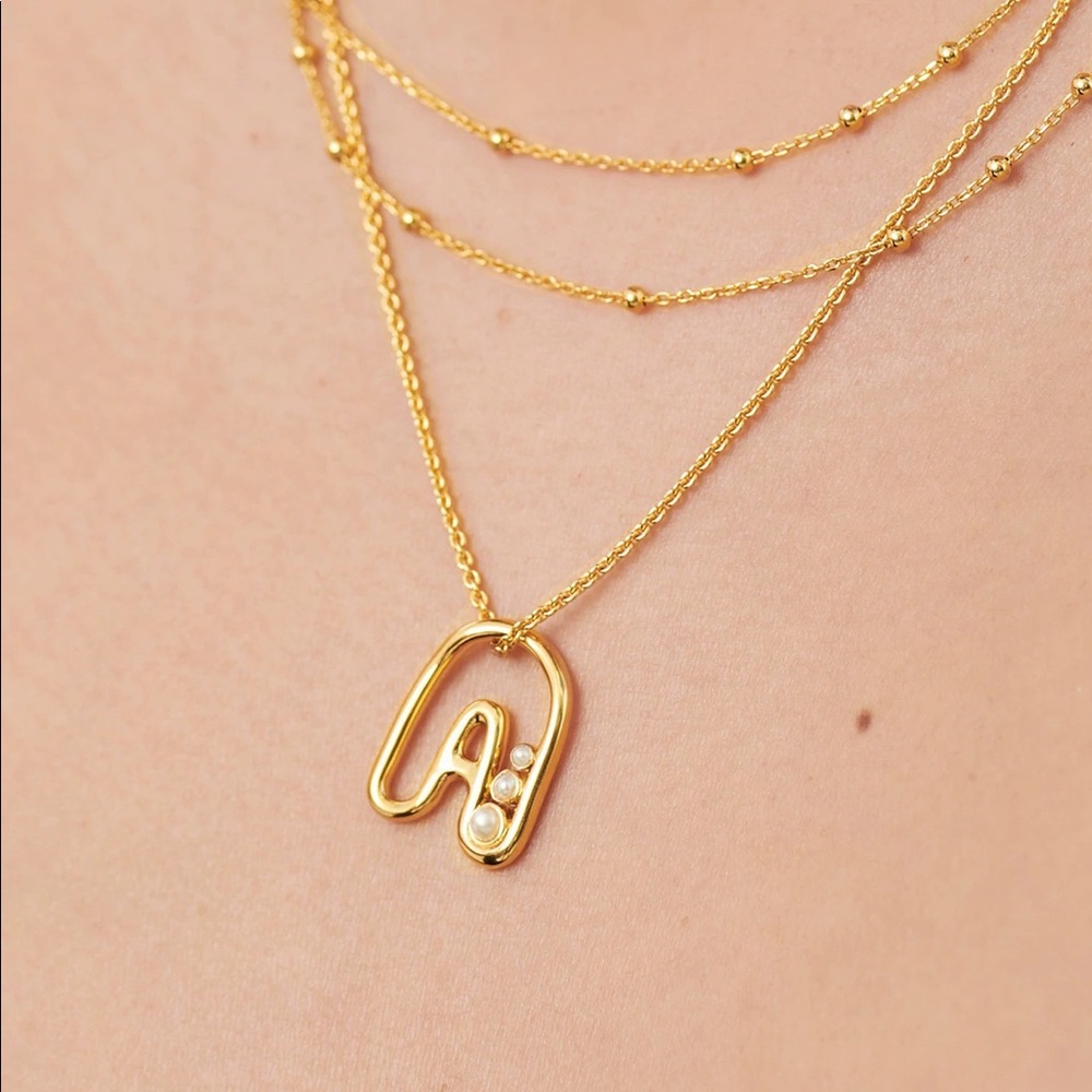 Missoma Chubby Pearl Initial Pendant Necklace - Picture 3 of 4